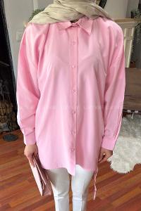 Lamelif Oversize Gömlek Şeker Pembesi