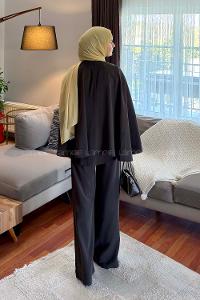 Lamelif Pelerinli Pantolonlu Takım Koyu Kahverengi