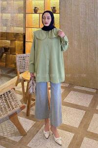 Lamelif Bebe Yaka Dantel Detaylı Gömlek Çağla Yeşili