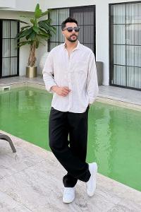 Lamelif Çizgi Detaylı Gömlek Ekru