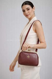 Lamelif Kadın Klipsli Çok Bölmeli Çapraz Çanta Bordo