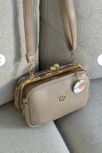 Lamelif Kadın Klipsli Çok Bölmeli Çapraz Çanta Vizonrengi