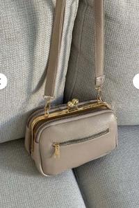 Lamelif Kadın Klipsli Çok Bölmeli Çapraz Çanta Vizonrengi