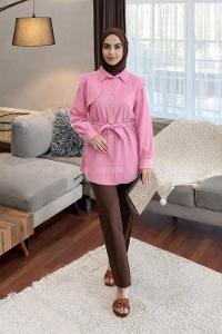 Lamelif Lamelif Vatkalı Yarım Pelerinli Gömlek Pembe