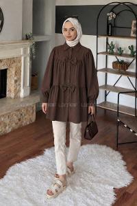 Lamelif Papyon Detaylı Tunik Acı Kahve