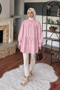 Lamelif Papyon Detaylı Tunik Pembe