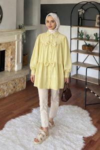 Lamelif Papyon Detaylı Tunik Sarı