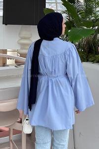 Lamelif Bağlama Detaylı Tesettür Gömlek Bebe Mavisi