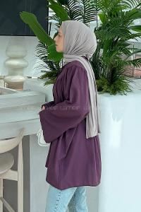 Lamelif Bağlama Detaylı Tesettür Gömlek Mürdüm