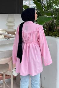 Lamelif Bağlama Detaylı Tesettür Gömlek Pembe
