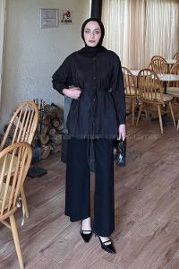 Lamelif Bağlamalı Gömlek Siyah