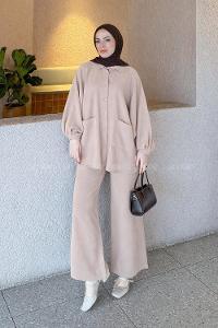 Lamelif Çift Cepli Takım Sütlü Kahve