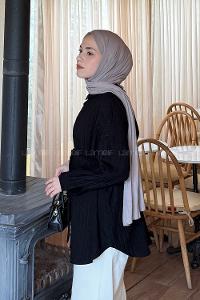 Lamelif Çizgi Detaylı Bağlamalı Gömlek Siyah