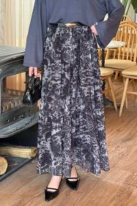 Lamelif Etnik Desen Pileli Etek Siyah