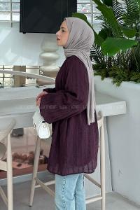 Lamelif Fırfır Yaka Krinkle Tunik Mürdüm
