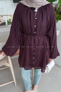 Lamelif Fırfır Yaka Krinkle Tunik Mürdüm