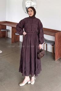 Lamelif Gofre Dokulu Ceket-Etek Takım Mürdüm