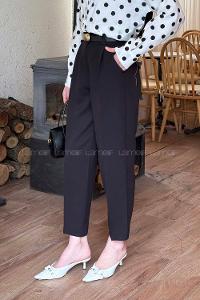 Black Combed Fabric Normal Waist Material Pants