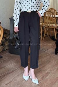 Black Combed Fabric Normal Waist Material Pants