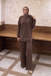 Lamelif Önü Dikişli Takım Acı Kahve