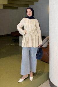 Lamelif Önü Pileli Tunik Taş Rengi