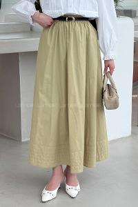 Lamelif Poplin Kumaş Tesettür Etek Çağla Yeşili