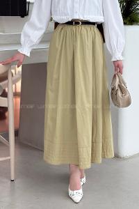 Lamelif Poplin Kumaş Tesettür Etek Çağla Yeşili