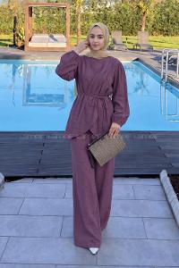 Plum Crew Neck Long Arm Modal Regular Trousers Comfortable Suit