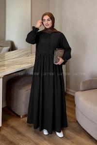 Lamelif Brit Düğmeli Tesettür Elbise Siyah