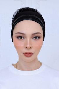 Lamelif Çift Likralı Silikonlu Fırfırlı Bone Siyah