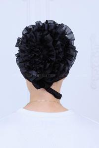 Lamelif Çift Likralı Silikonlu Fırfırlı Bone Siyah