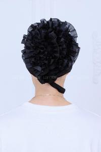 Lamelif Likralı Silikonlu Fırfırlı Bone Siyah