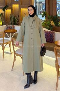 Plum Green Long Arm Gabardin Trench Coat