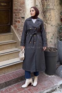 Black Long Arm Polyester Trench Coat