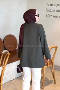 Lamelif Bağlama Detaylı Kimono Tunik Koyu Yeşil