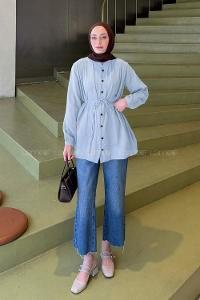 Lamelif Brit Düğmeli Müslin Gömlek Bebe Mavisi