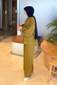 Oil Green Shirt Collar Long Arm Cotton Fabric Regular Trousers Comfortable Suit