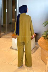 Oil Green Shirt Collar Long Arm Cotton Fabric Regular Trousers Comfortable Suit