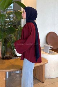 Lamelif Çizgi Detaylı Oversize Tesettür Gömlek Bordo