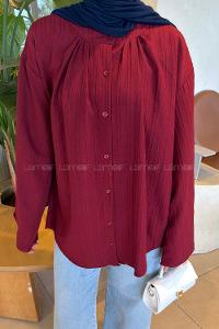 Lamelif Çizgi Detaylı Oversize Tesettür Gömlek Bordo