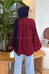 Lamelif Çizgi Detaylı Oversize Tesettür Gömlek Bordo