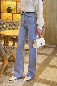 Lamelif Düz Kesim Jean Açık Mavi