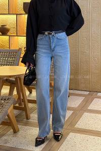 Lamelif Eskitmeli Düz Kesim Jean Açık Mavi