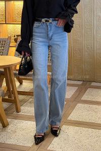 Lamelif Eskitmeli Düz Kesim Jean Açık Mavi