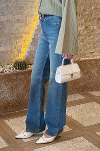 Lamelif Eskitmeli Düz Kesim Jean Mavi Yeşil Tintli