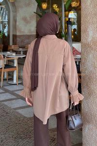 Lamelif Flores Fırfırlı Tunik Soft Kahve