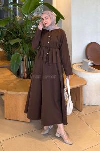 Lamelif Gold Düğme Detaylı Etekli Takım Acı Kahve