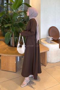 Lamelif Gold Düğme Detaylı Etekli Takım Acı Kahve