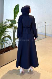 Lamelif Gold Düğme Detaylı Etekli Takım Lacivert