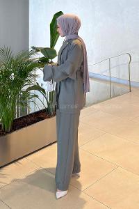 Lamelif Kol Fırfır Detaylı Gold Düğmeli Pantolonlu Takım Haki